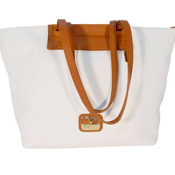 VALENTINA Italian Leather Tote Bag Classic White and Tan Beach Resort - ITALY - Picture 1 of 11